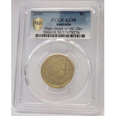 AUSTRALIA 2000 . ONE 1 DOLLAR COIN . ERROR . MULE . STRUCK ON TEN 10 CENTS